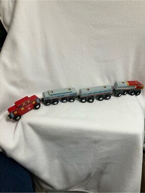 Melissa & Doug Red and Gray Wooden Train with Passenger Cars and caboose. Brio?